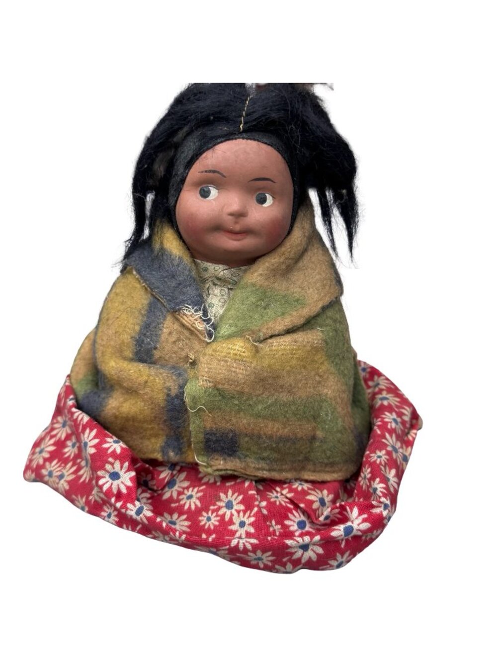 Vintage Skookum Native American Indian Sitting Woman Girl Wrapped Blanket Doll